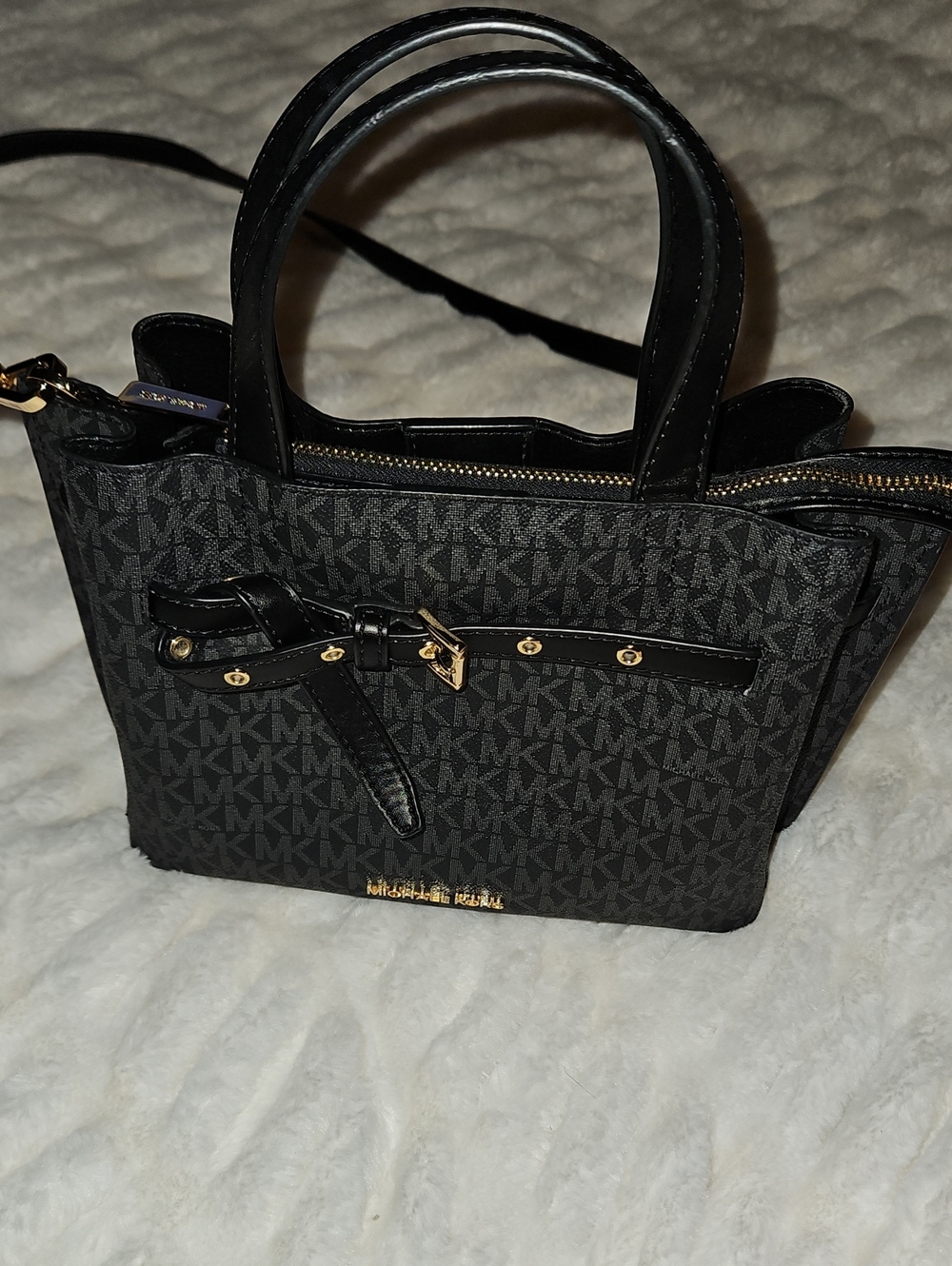 Michael Kors Black MK Logo Satchel with Gold Hardware